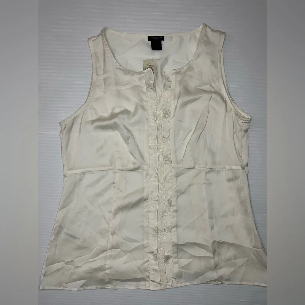 Ann Taylor Satin & Lace Cream Ivory Tank Blouse Size 8 Medium